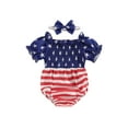 thumbnail image 2 of Musuos 4th of July Baby Girls Rompers 6 12 18 24Months Stripe Stars Print Boat Neck Short Sleeve Infant Bodysuits with Headband, 2 of 9