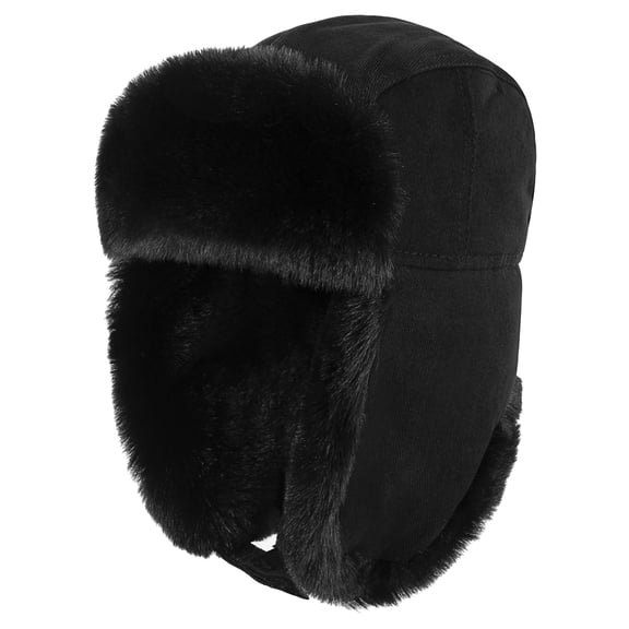 REDESS Men's Trapper Hat Winter Warm Ear Flaps Hunting Trapper Black Hat for Men and Women