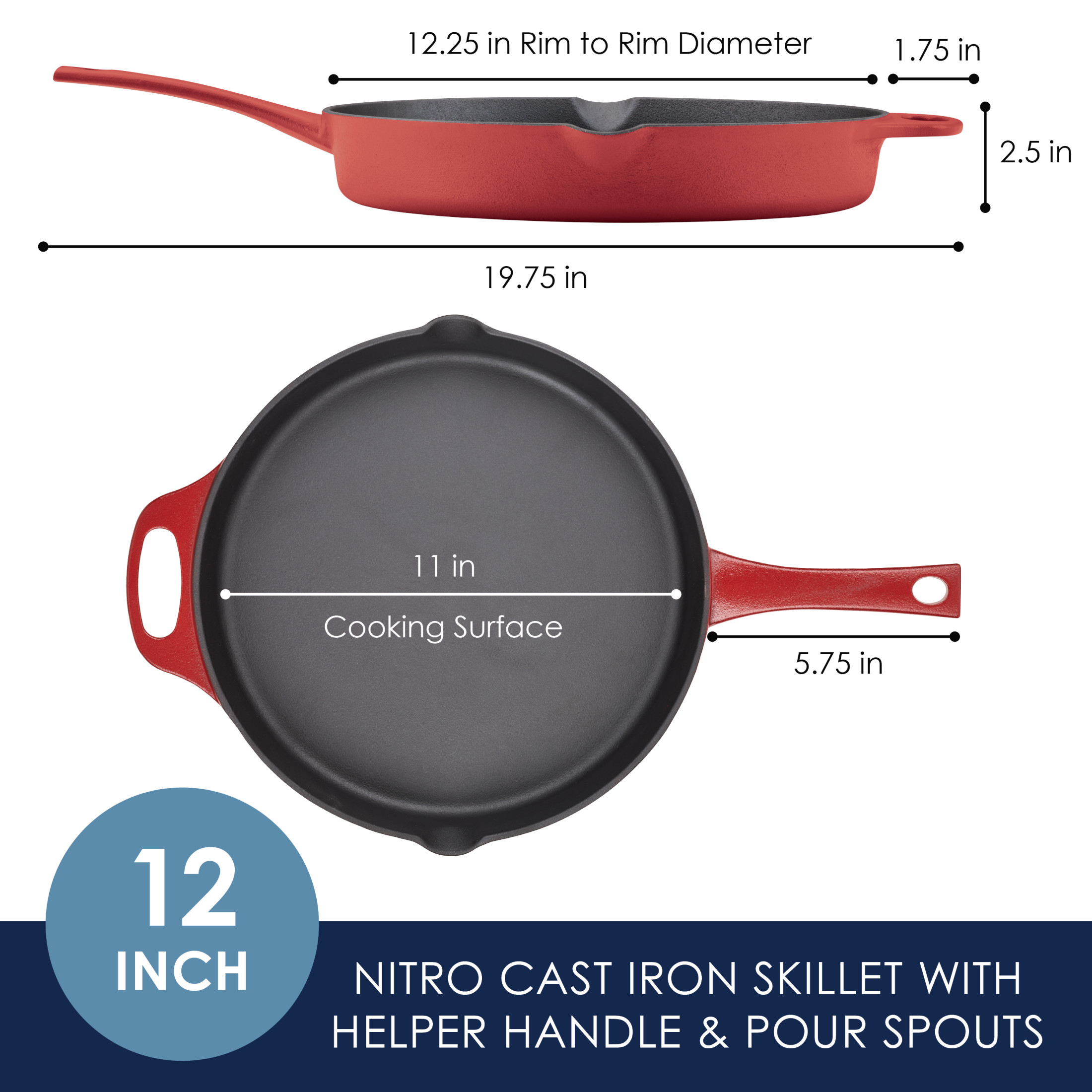 Rachael Ray NITRO 12-Inch Cast Iron Skillet, Red photo 8