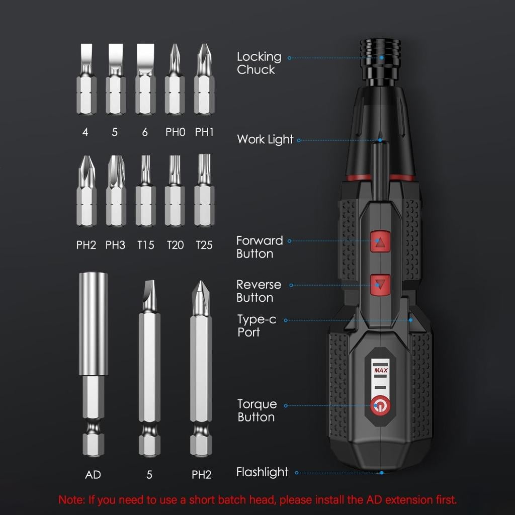 Rechargeable Electric Screwdriver Type C Charging 10Nm Torque Control Tool