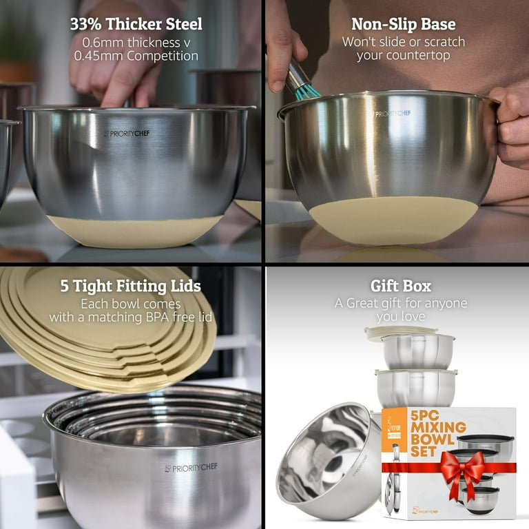 ポーリッシポタリー　5点セット Priority Chef Premium Mixing Bowls with Airtight Lids, 5-Pc