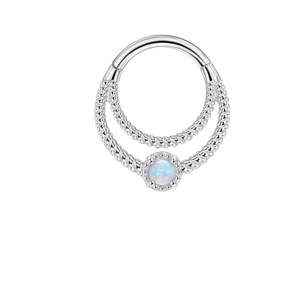 FANSING Opal Septum Jewelry Surgical Steel Crescent Moon Septum Rings for Women Twisted Design Daith Earring Hoop 8mm Septum Piercing Jewelry 16 Gauge