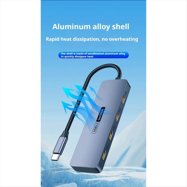 HUB USB C de 4 Puertos Divisor USB C de Alta Velocidad de 10 Gbps para Computadoras Portátiles Accesorios para PC Tableta Teléfono Disco Duro USB Type-C 3.2 HUB