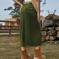thumbnail image 5 of SMihono Women's Casual Button Jean Skirt High Waist Stretch Long Denim Skirts Front Slit Elastic Flap Pockets Midi Skirts Army Green 10, 5 of 5