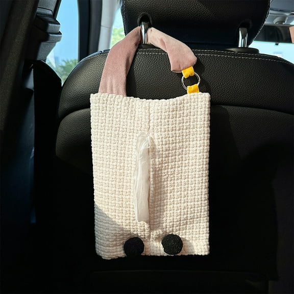 Hanging Car Tissue Holder with Storage, Fabric Car Interior Organizer, Stylish Tissue Dispenser for Visor/Backseat - Pink