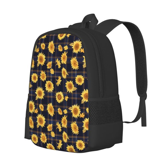 Disketp Royal Blue Plaid Sunflower Mochila Minimalista de Gran Capacidad, Mochila de Viaje para Escuela, Trabajo o Uso Diario