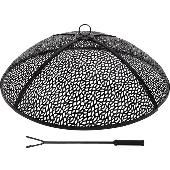 REDCAMP 30 Inch Fire Pit Spark Screen, Collapsible Fire Pit Screen Round with Handle, Heavy Duty Iron Fire Pit Cover Mesh Round Replacement Firepit Screens Easy Opening for Outdoor Patio Backyard