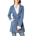 thumbnail image 1 of INSPIRE CHIC Women's Notched Lapel Button Front Belted Denim Trenchcoat Jacket, 1 of 7