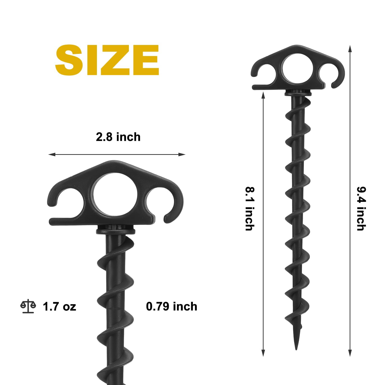 Heavy Duty Spiral Tent Stakes Ground Anchors Screw In 6 Pack 9.4 Inch Sand Stakes for Beach Camping Hiking Outdoor Decoration Black