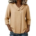 thumbnail image 6 of ClodeEU Women's Lapel Collar Linen 3/4 Sleeve Blouse, Casual Loose Fit Summer Top Khaki,Women's Plus L, 6 of 6