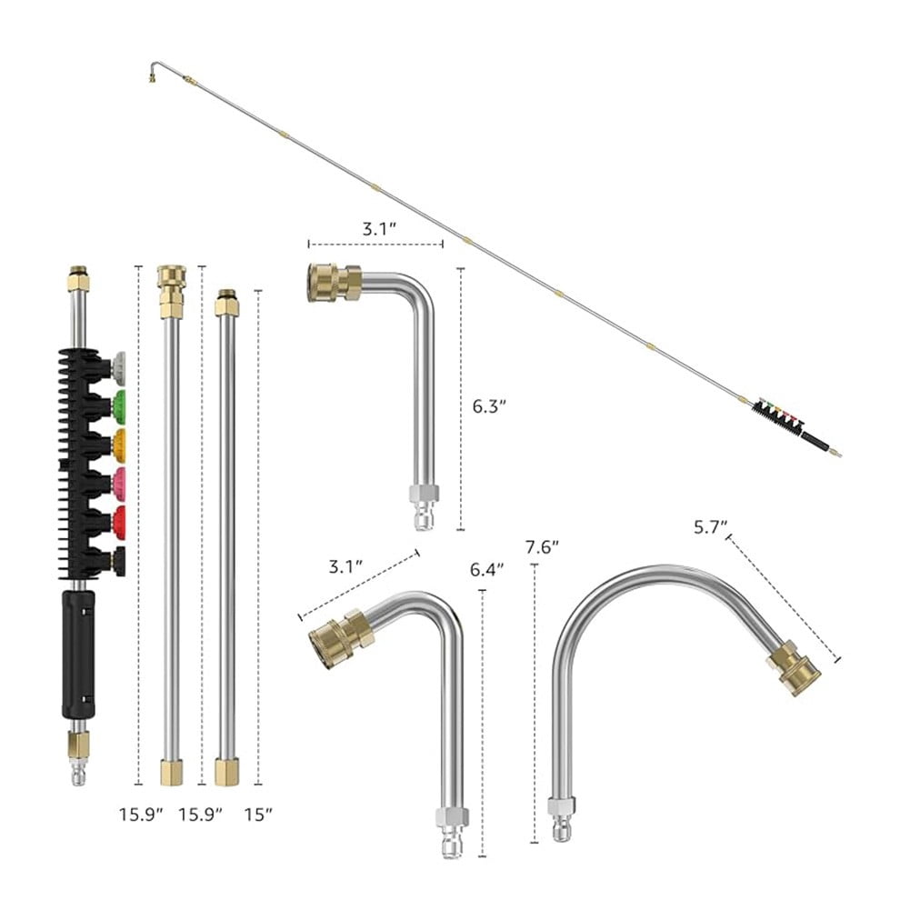 9FT Pressure Washer Extension Wand with 6 Nozzles for Gutter & Roof Cleaning