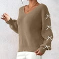 thumbnail image 4 of YueHuiYing Women's V Neck Long Sleeve Sweater Half Zipper Knit Sweater Casual Jumper Pullover Knit Tops, 4 of 5
