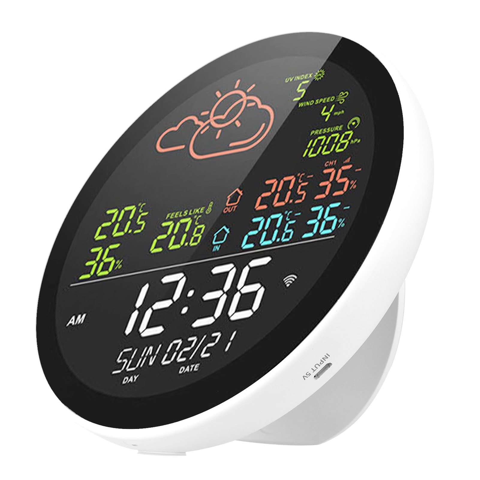 Weather Wifi Smart Weather Station With Clock Indoor And Outdoor Temperature And Humidity Meter Multifunctional Large Color Screen Weather Clock Temp Humidity Gauge