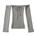 thumbnail image 4 of HUANBAI Fall Knit Off Shoulder Tee With Ties And Neckline Detail For Casual T Shirts, 4 of 4