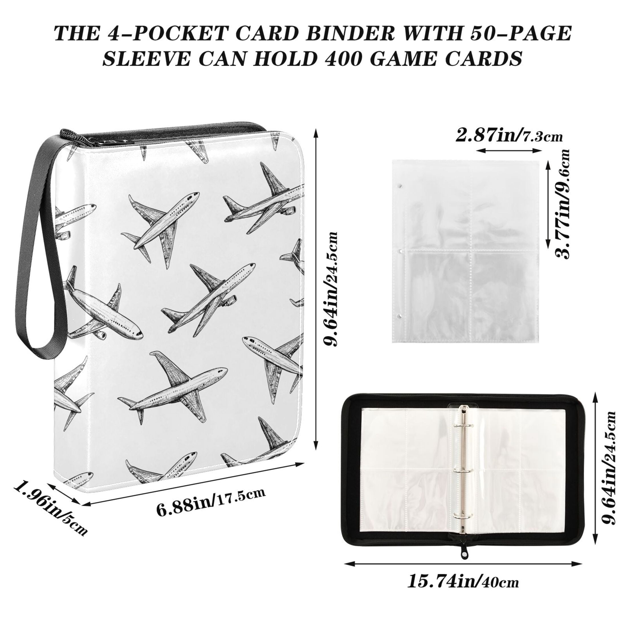 ALAZA Airplane Retro Trading Card Binder 4 Pocket Cards Collection Album 400 Folder Holder