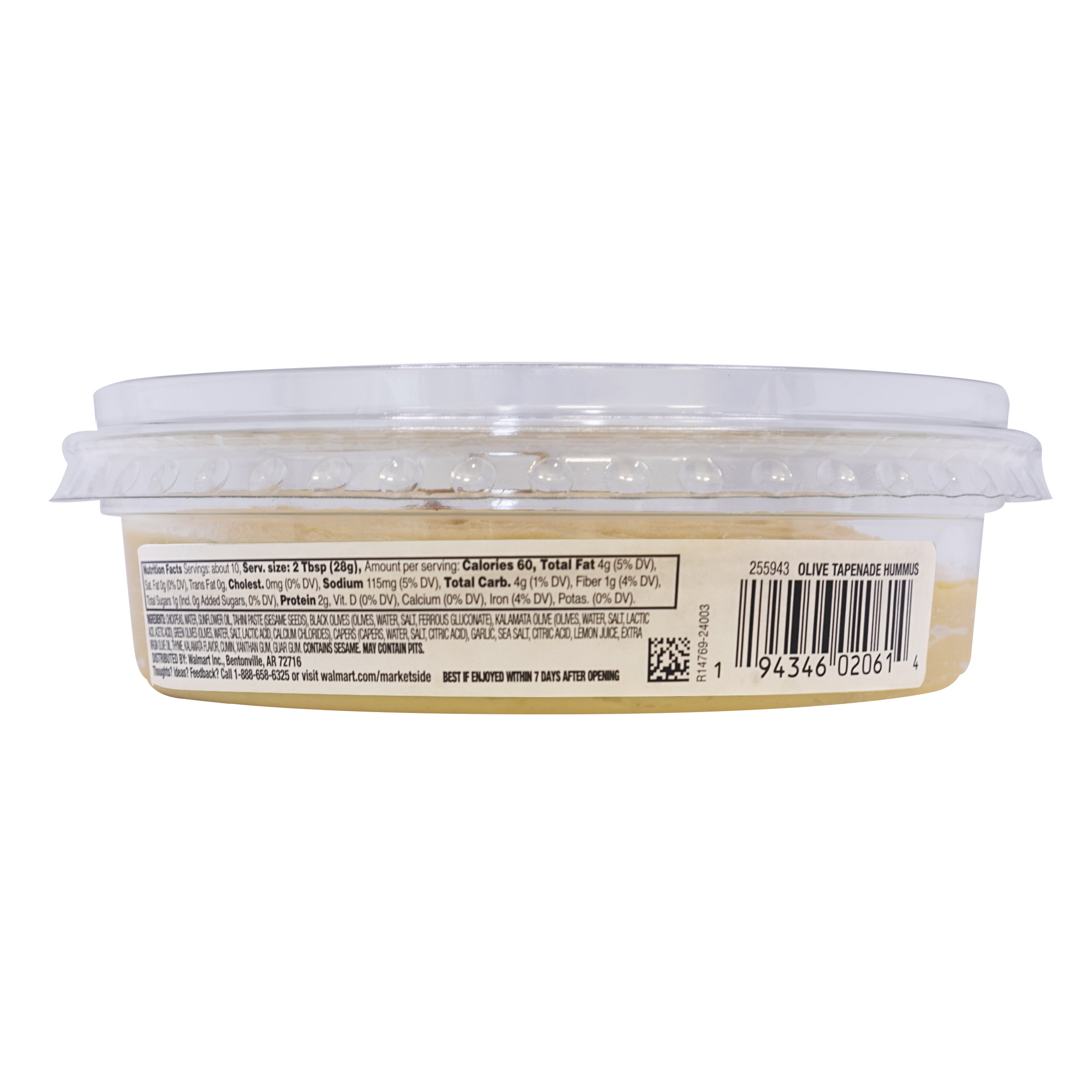 Marketside Gluten-Free Olive Tapenade Hummus 10 oz, Ready to Eat, Resealable Cup, 2Tbsp