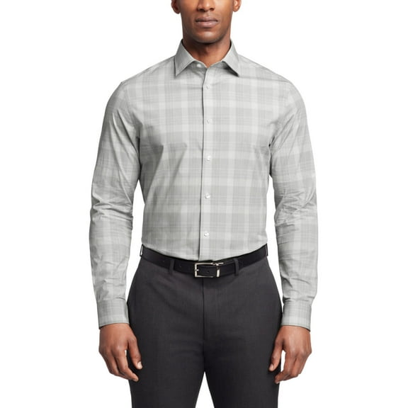 Calvin Klein Men Regular fit Dress Shirt Shirt XL 17.5 in Long Sleeve Green Plaid