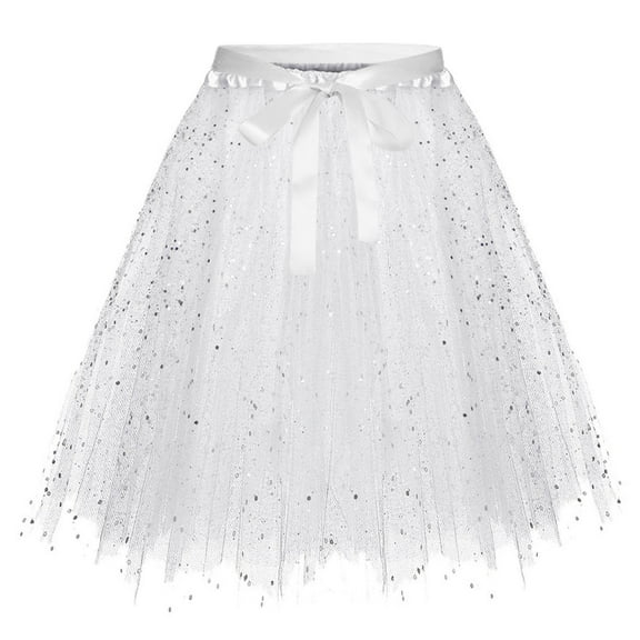 adviicd Skirts for Girls Girls Metallic Skater Skirts Shiny Flared Holographic (White,2-10 Years)
