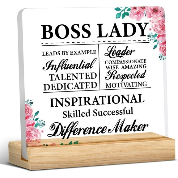 Best Boss Lady Gift, Boss Gifts for Women, Thank You Gifts for Boss Lady Leader Mentor, Boss Lady Acrylic Desk Sign Office Decor 4x4 Inch
