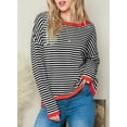thumbnail image 5 of SHEWIN Women Sweater Stripe Knit Pullover Tops Holiday Jumper Crewneck Sweaters Long Sleeve Casual Knitted Fall Tops, 5 of 9
