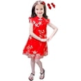thumbnail image 1 of GHSDFBB Robe Florale Traditionnelle Brodée avec Cheveux Assortis (6 à 7 Ans, Rouge), 1 of 5