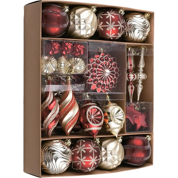 Christmas Tree Ornaments Set, 80ct Burgundy and Gold Shatterproof Christmas Tree Decorations Bulk, Luxury Hanging Ball Ornaments for Xmas Trees Holiday Decor