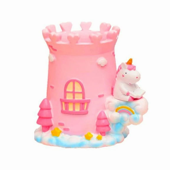 Resin Castle Pencil Organizer Brush Scissor Storage Holder Desk Decor
