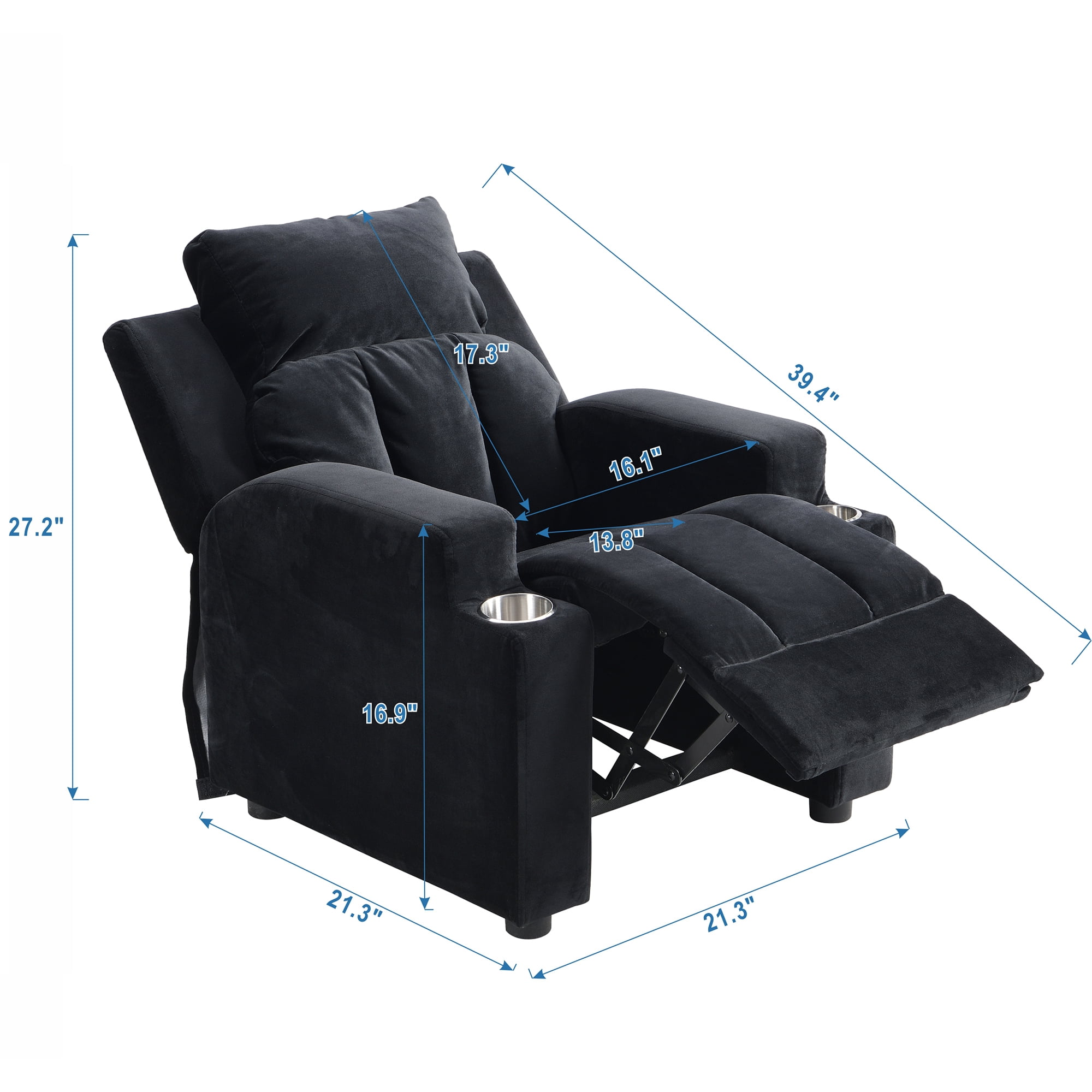 Kadyn Recliner Chair, Kids Recliner Chairs for Toddlers, Kids Single Recliner Sofa with Two Cup Holder, Footrest, Backrest, Single Armchair with Headrest and Footrest, Black Kadyn Recliner Chair, Kids Recliner Chairs for Toddlers, Kids Single Recliner Sofa with Two Cup Holder, Footrest, Backrest, Single Armchair with Headrest and Footrest, Black