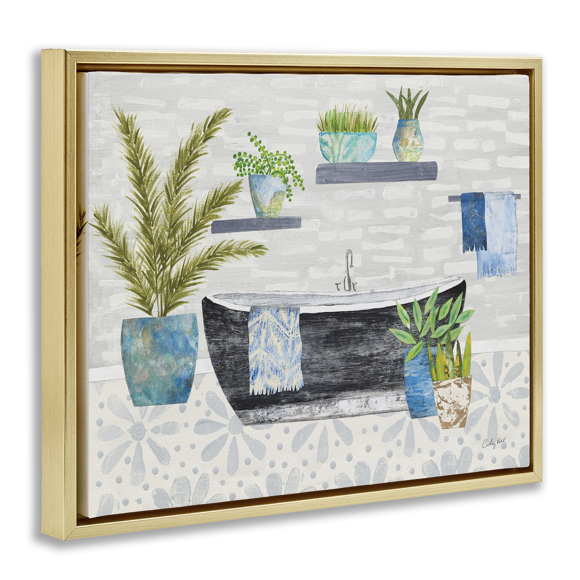 Stupell Industries Botanical Bath & Rustic Plants Bath & Laundry Painting Gold Floater Framed Canvas Art Print Wall Art, 31 x 25