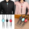 thumbnail image 2 of Unisex Vintage Oval Shape Stone Pendant Bolotie Western Faux Leather Rope Necktie Jewelry Shirt Collar Chain Necklace, 2 of 9