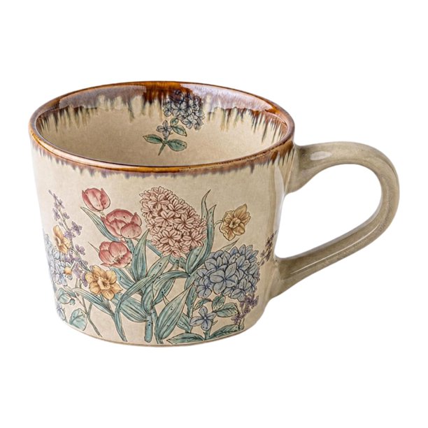 Taza de café de cerámica, taza de leche, regalo versátil para inauguración de casa, novedad para el hogar, agua Flor