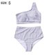 thumbnail image 2 of Traje de baño de un solo hombro para mujer, tankini, conjunto de bikini de cintura alta, traje de baño de 2 piezas con efecto push up, a rayas, 2 of 7