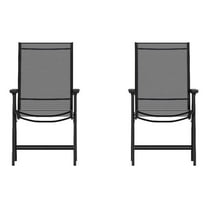 Bowery Hill Metal Folding Patio Sling Chair in Black (Set of2)