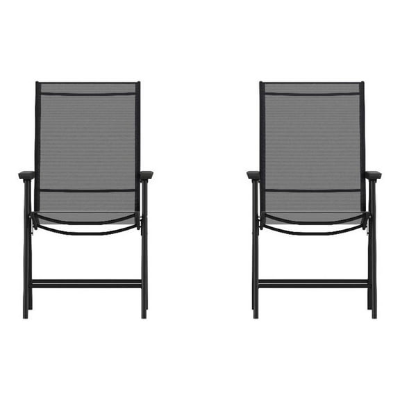 Bowery Hill Metal Folding Patio Sling Chair in Black (Set of2)