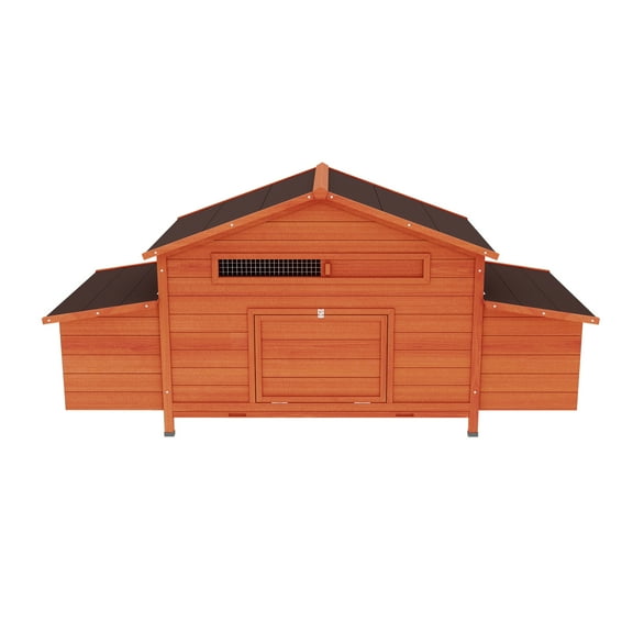 Noaman Large Wooden Chicken Coop Outdoor Hen House with 2 Nesting Boxes, 2 Doors, Leakproof Tray, Brick Red, 67.7x24.5x35 in
