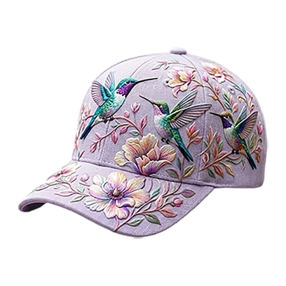 Floral Embroidered Baseball Cap, Adjustable Lightweight Bird Hat for Garden, Travel, and Outdoor Sun Protection,E - A