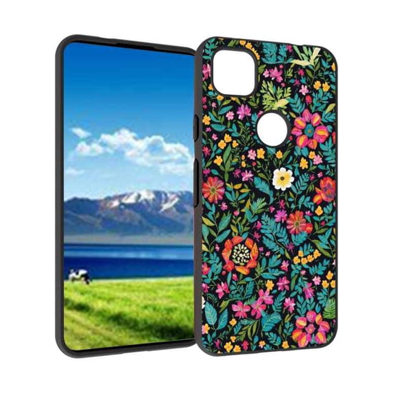 Bohemian-Bright-Colorful-Foliage-Boho-Pretty-Floral-Art-22 Phone Case, Degined for Google Pixel 4A 4G Case Men Women, Flexible Silicone Shockproof Case for Google Pixel 4A 4G