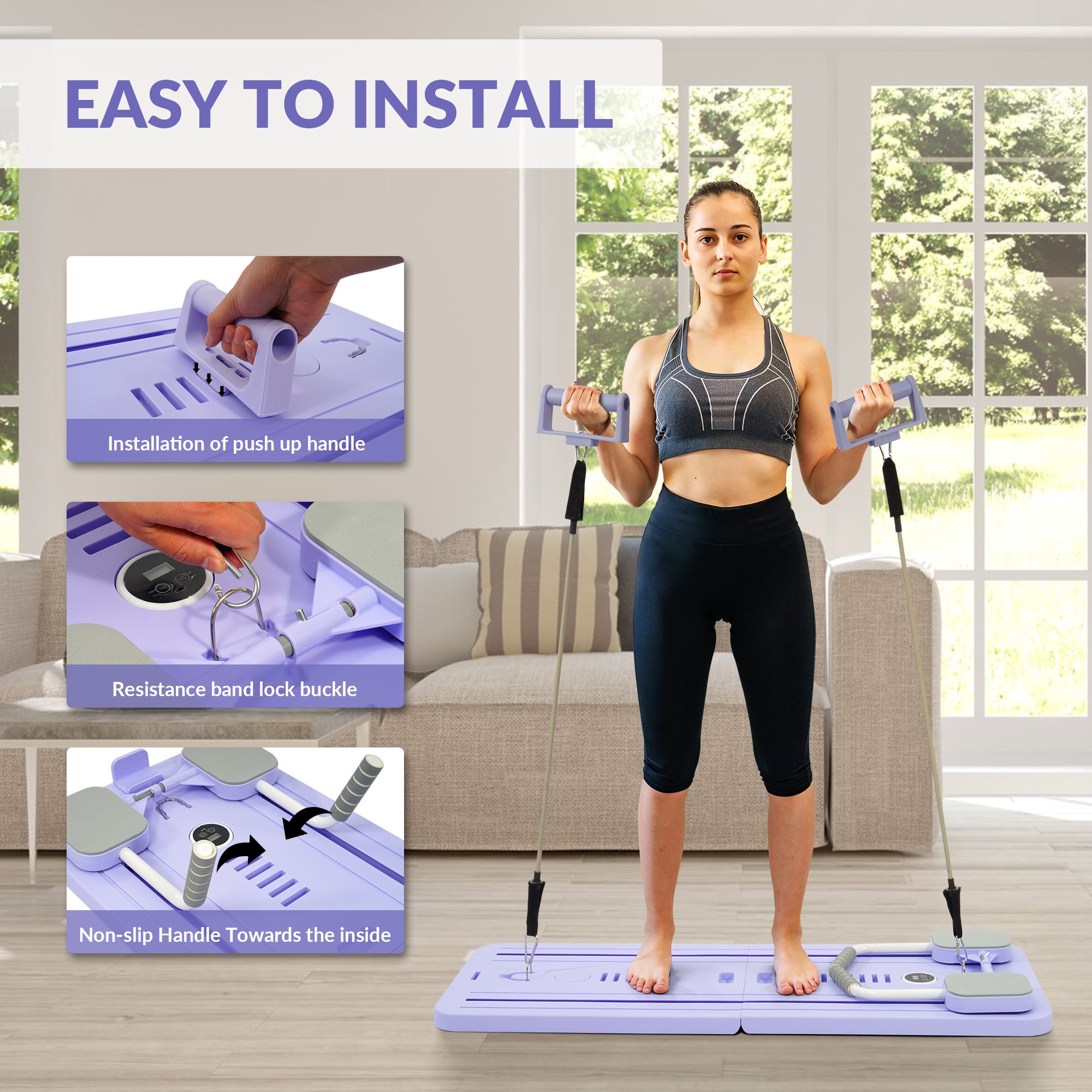 Signature Fitness Ultimate Pilates & Home Fitness Machine，Indoor Core & Full Body Workout, Adjustable Exercise Trainer for Abs & Muscles, Available in Purple or White