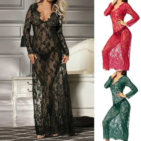 

Huachen Sexy Women Negligee Nightie Lingerie Lace Beautiful Black Lingerie Long Dress Green/XL