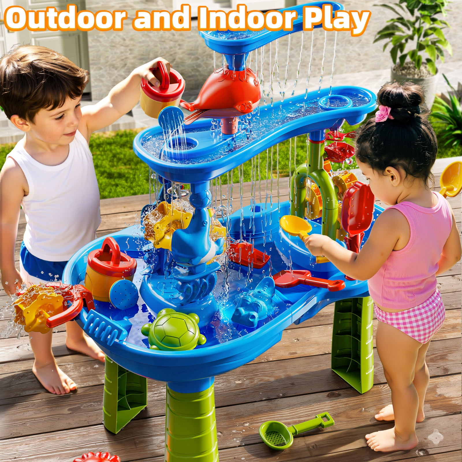 Kids Sand Water Table ,3-Tier Sand and Water Play Table Toys for Toddlers Kids, Outdoor Activity Sensory Tables Outside Beach Toys for Toddler Boys Girls Age 3-5