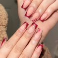 thumbnail image 1 of French Press On Nails Short, Square Red Fake Nail, Reusable Stick On Nails，Red Heart Nails，24 PCS Nail Kit, 1 of 1