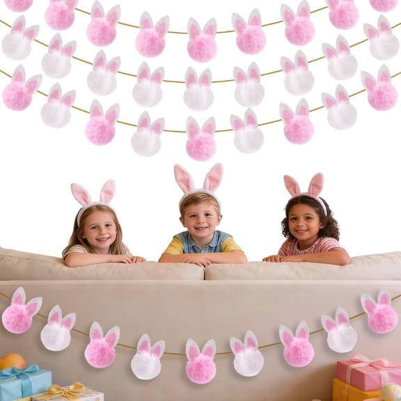 CoreLiving 8.2ft Easter Decorations Garland Cute Short Plush Bunny Garland Felt Ears Spring Holiday Party Decor for Fireplace Mantle Tree Wall Home Indoor Outdoor Decor