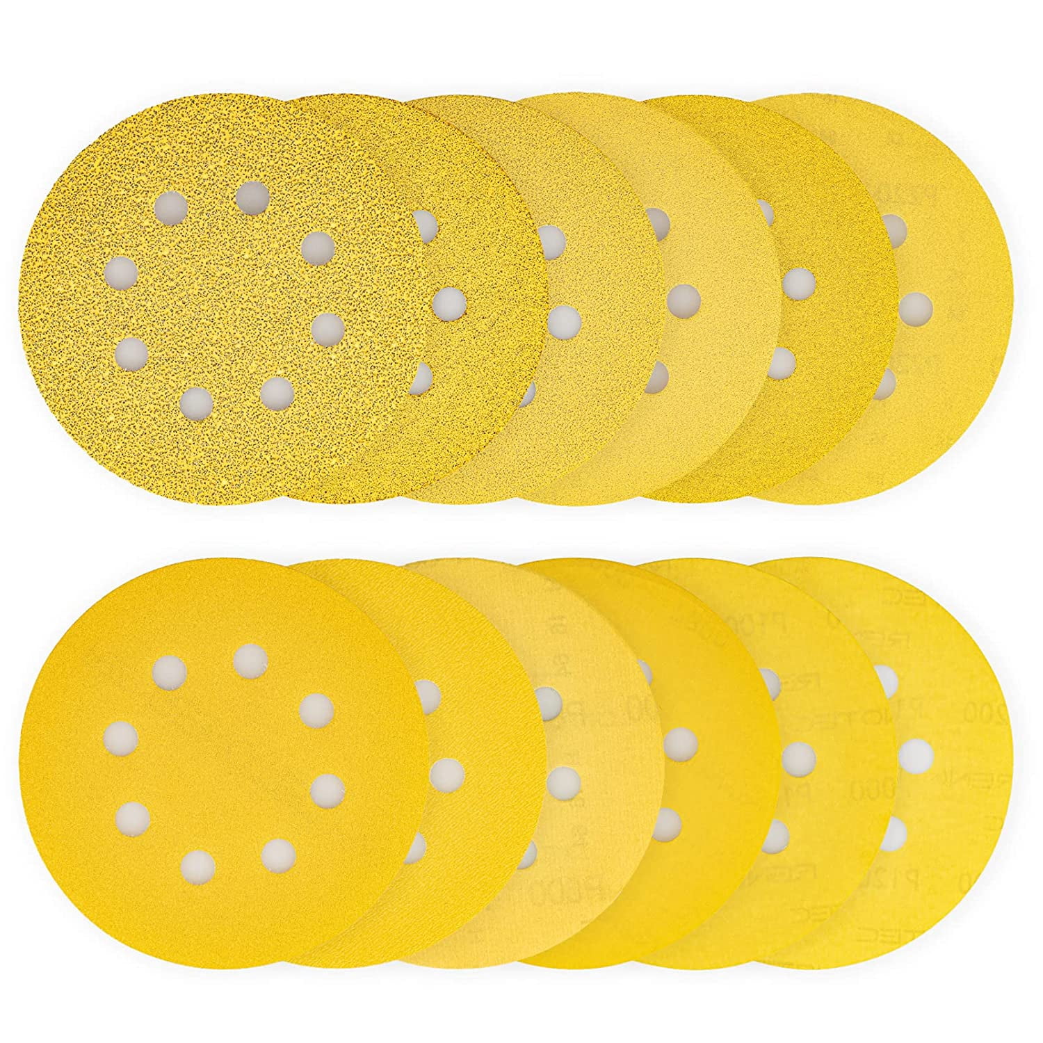 48-Pack Premium Gold Hook & Loop Sanding Discs - Assorted 40 To 1200 Grits For Random Orbit Sander