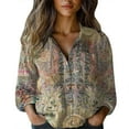 thumbnail image 2 of Beige Women Shirts, Women Cotton Shirt Printed Fashion Button Down Shirts Casual Tops Long Sleeve Blouse,Women Shirts 4XL, 2 of 4