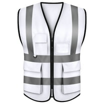Toptie White Safety Vest, Incident Command Vest with 5 Pockets and High Visibility 2" Reflective Strips-White-M