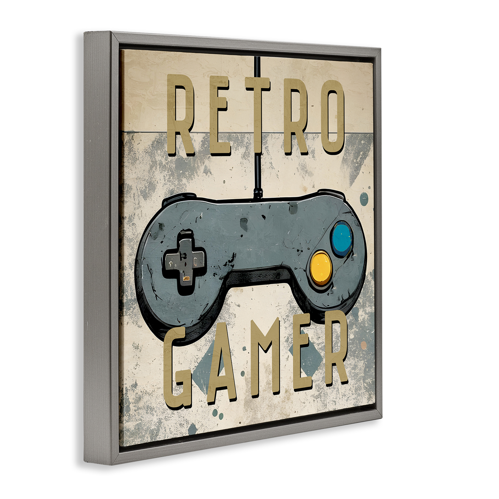 Stupell Industries Retro Gamer Controller Entertainment Painting Gray Floater Framed Canvas Art Print Wall Art, 25 x 25