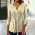 thumbnail image 2 of CEHVOM Women's Casual Trumpet 3/4 Sleeve Printed Buttoned Basic Ruched Tops Pleated T-shirts Blouses Clearance, 2 of 5