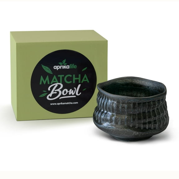 AprikaLife Traditional Japanese Matcha Tea Bowl Handcrafted Ceramic Tea Ceremony Cup Black Crystal Glaze