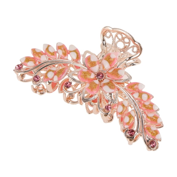 Unique Bargains 1 Pc Claw Clip Rhinestone Flower Pink