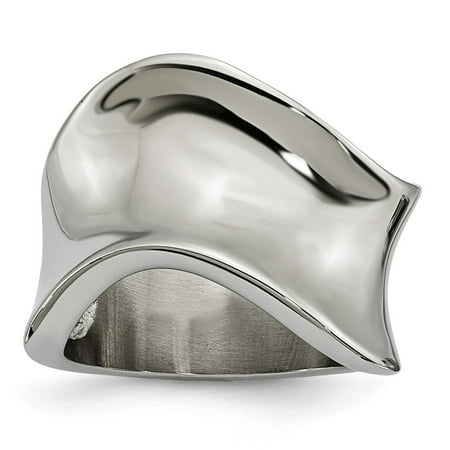 Stainless Steel Wave Ring - Chisel Stainless Steel Women's Polished Wave Fashion Ring, Size 9